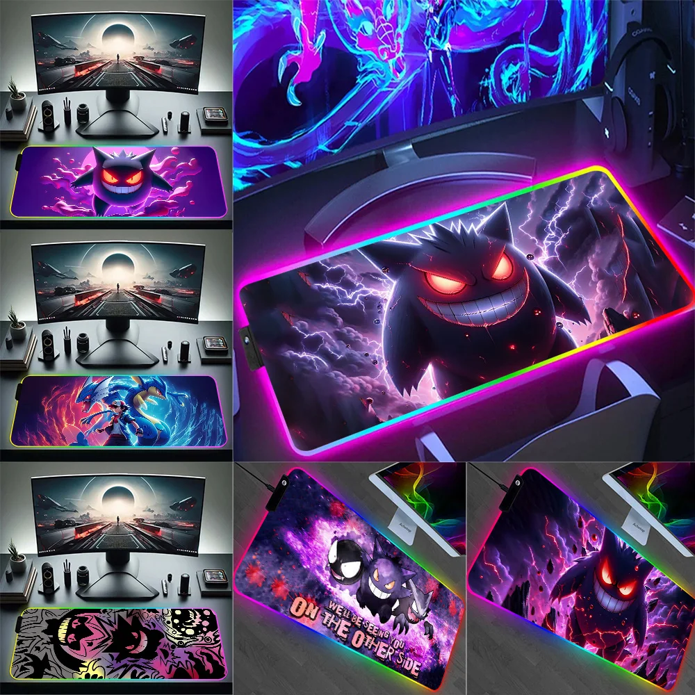 Bonito Anime Gengars LED Brilhante RGB Mouse Pad, PC Gamer Teclado, Borracha Gaming Mouse Pad, Computador Mausepad