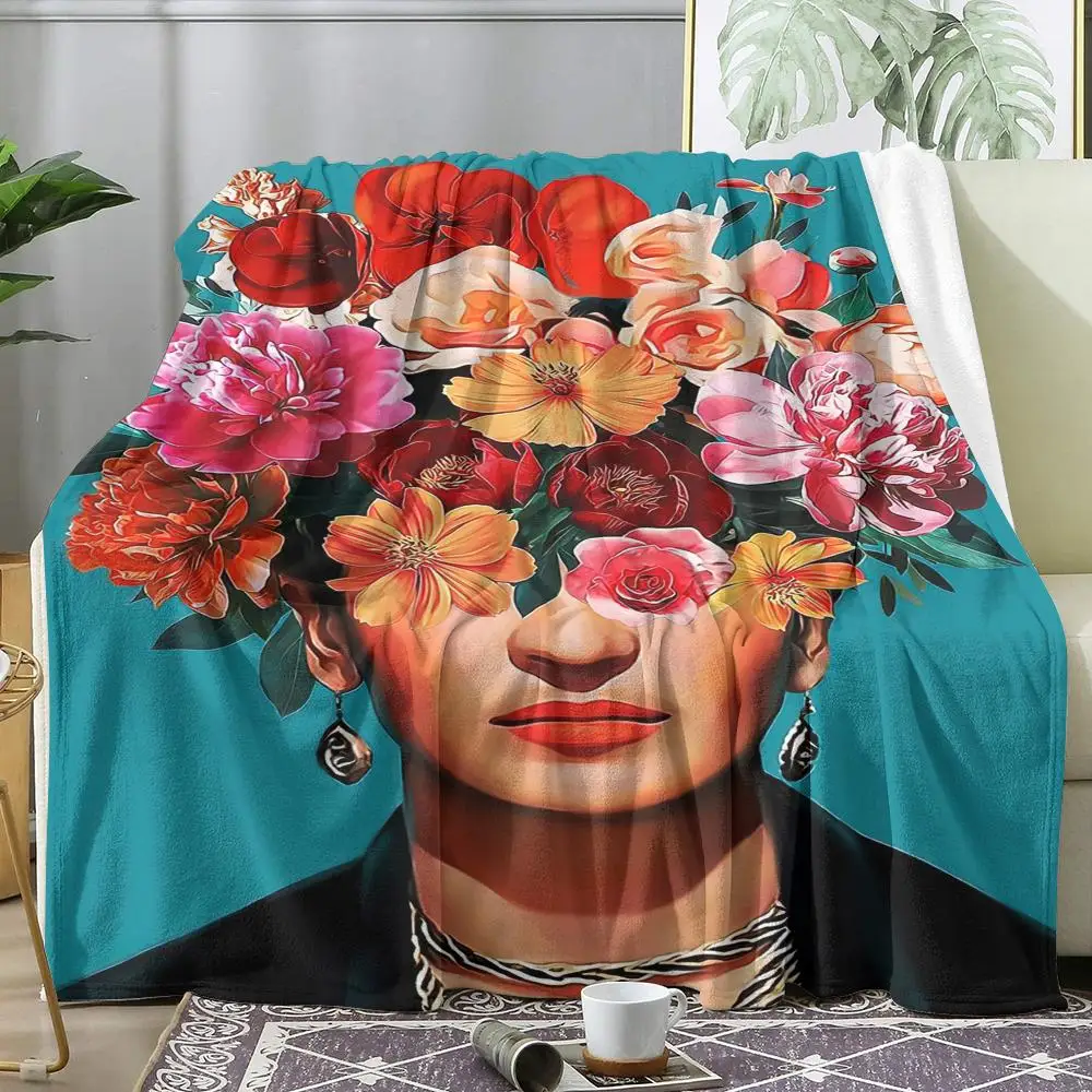 F-Frida Kahlo Fashion Throw Flannel AC Blanket Lightweight Summer Nap Throw Cozy Blanket for Sofa Bed Travel Home