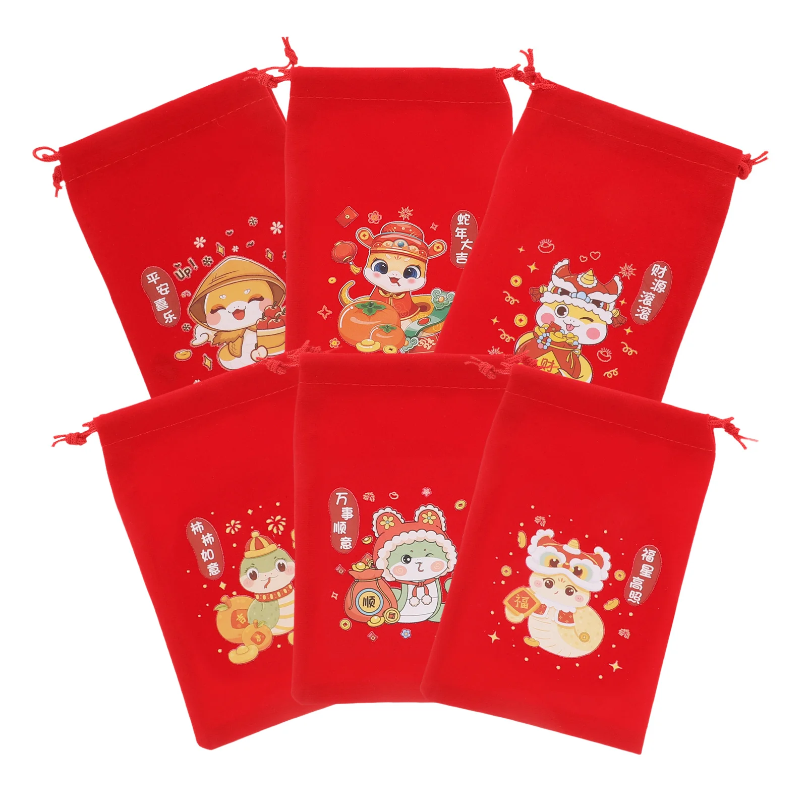 

6Pcs Chinese Red Pouches 2025 New Year Candy Bags Reusable Cultural Present Bags Lunar Party Favors Chinese Red Pouches