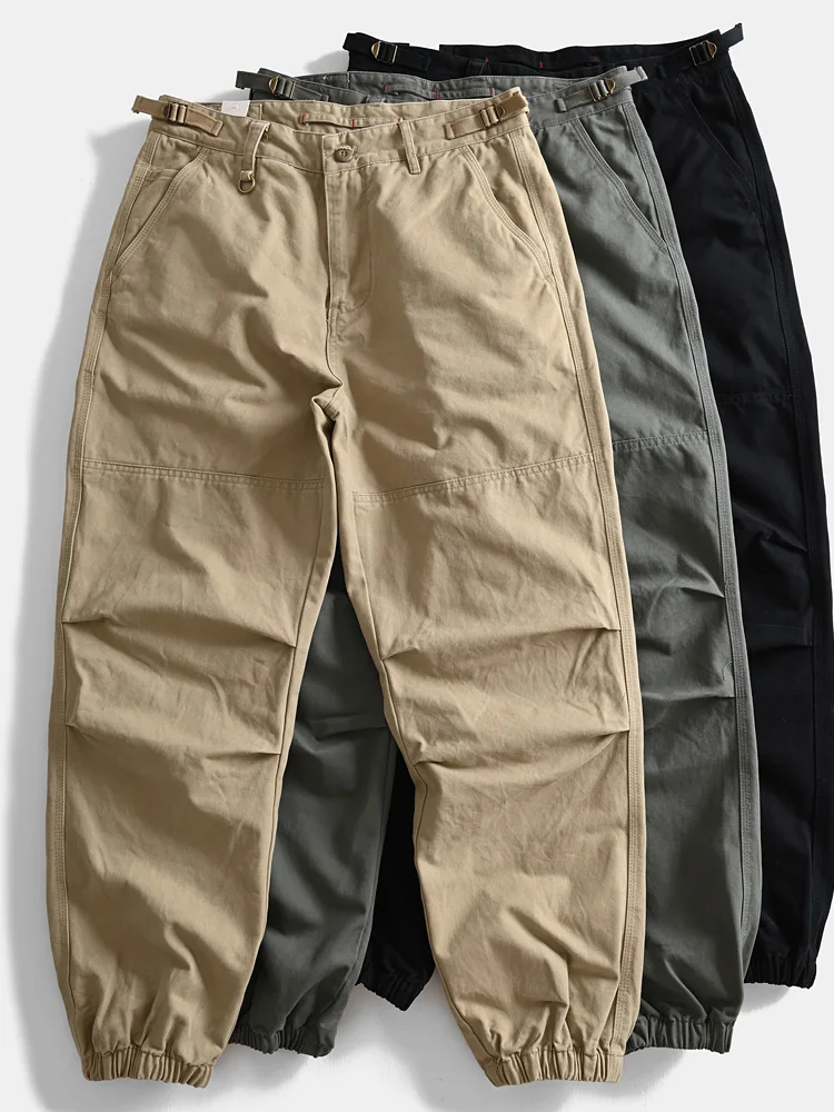 

Thiened Ретро Американские свободные рабочие брюки из чистого хлопка с манжетами Мужские уличные повседневные брюки с длинными брюками с несколькими булавками