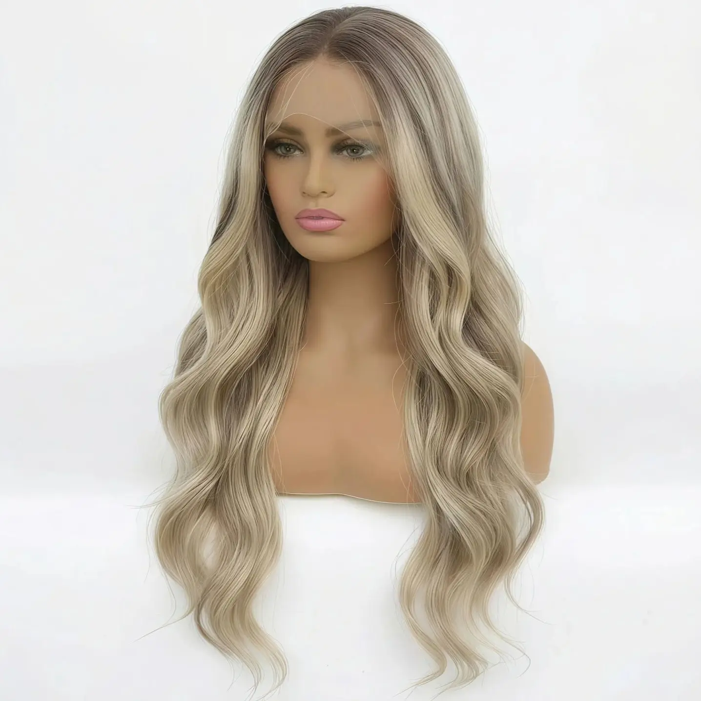 Gradient Brown Gold Long Loose Wavy Synthetic Wig