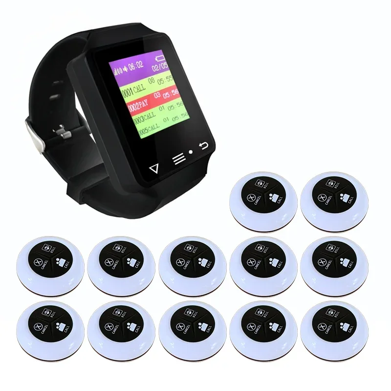 Restaurant Cafe Hotel Room Service Call System Smart Wireless Wrist Watch Pager Receiver With 10 Call Buttons