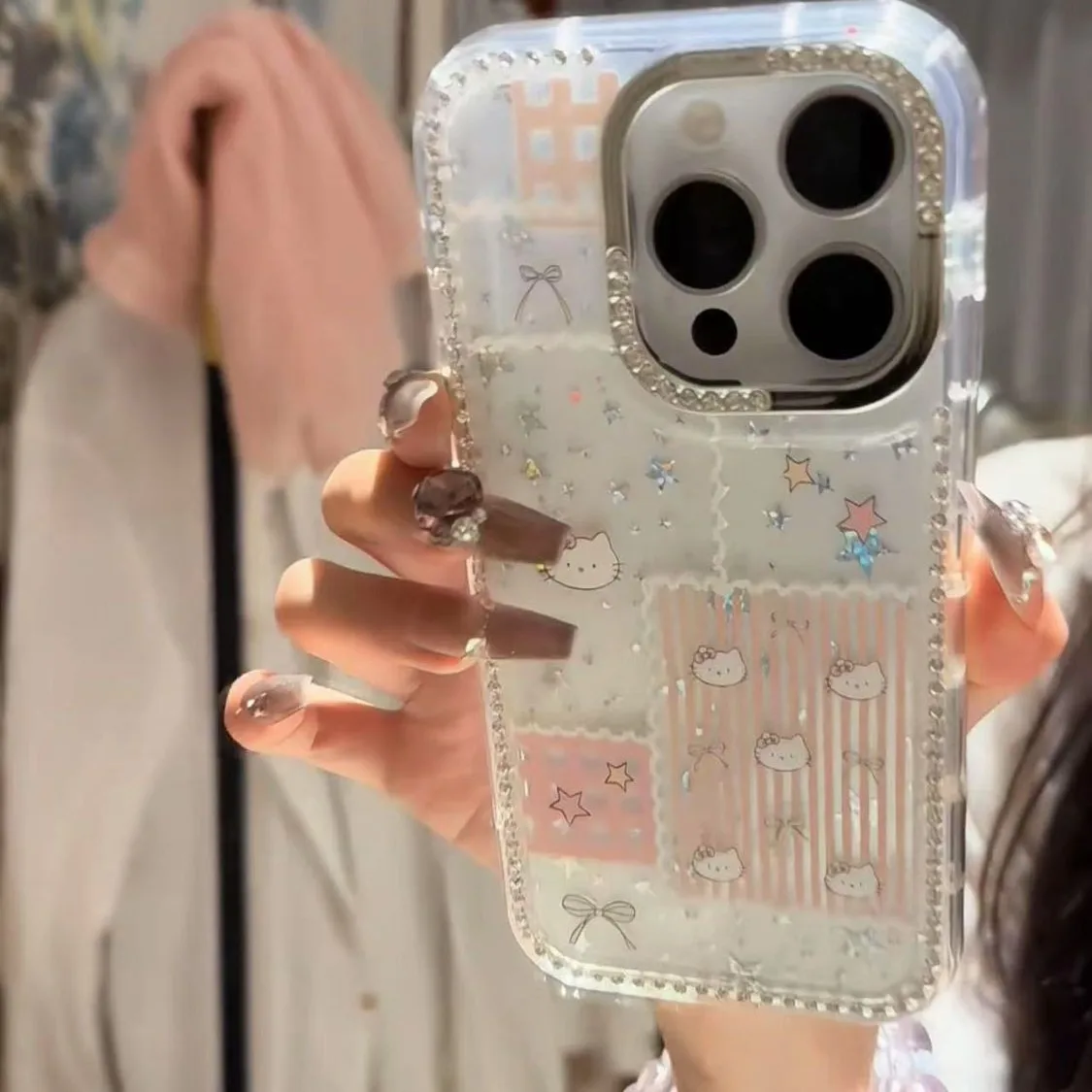

Hello Kitty Sparkling Diamond Star Phone Case Compatible with iPhone 17 Pro Max iPhone 16 Pro 15 Plus New Model Phone Cover