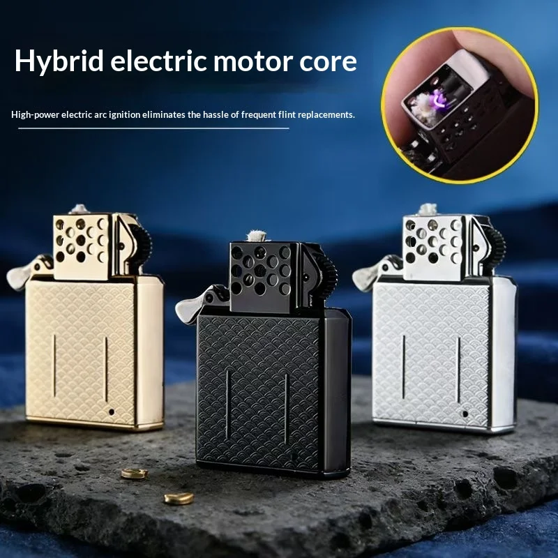 2026 Zinc Alloy Oil Point Integrated Windproof Kerosine Lighter Movement Creative Arc Pulse Ignition Type-C Electric Lighters