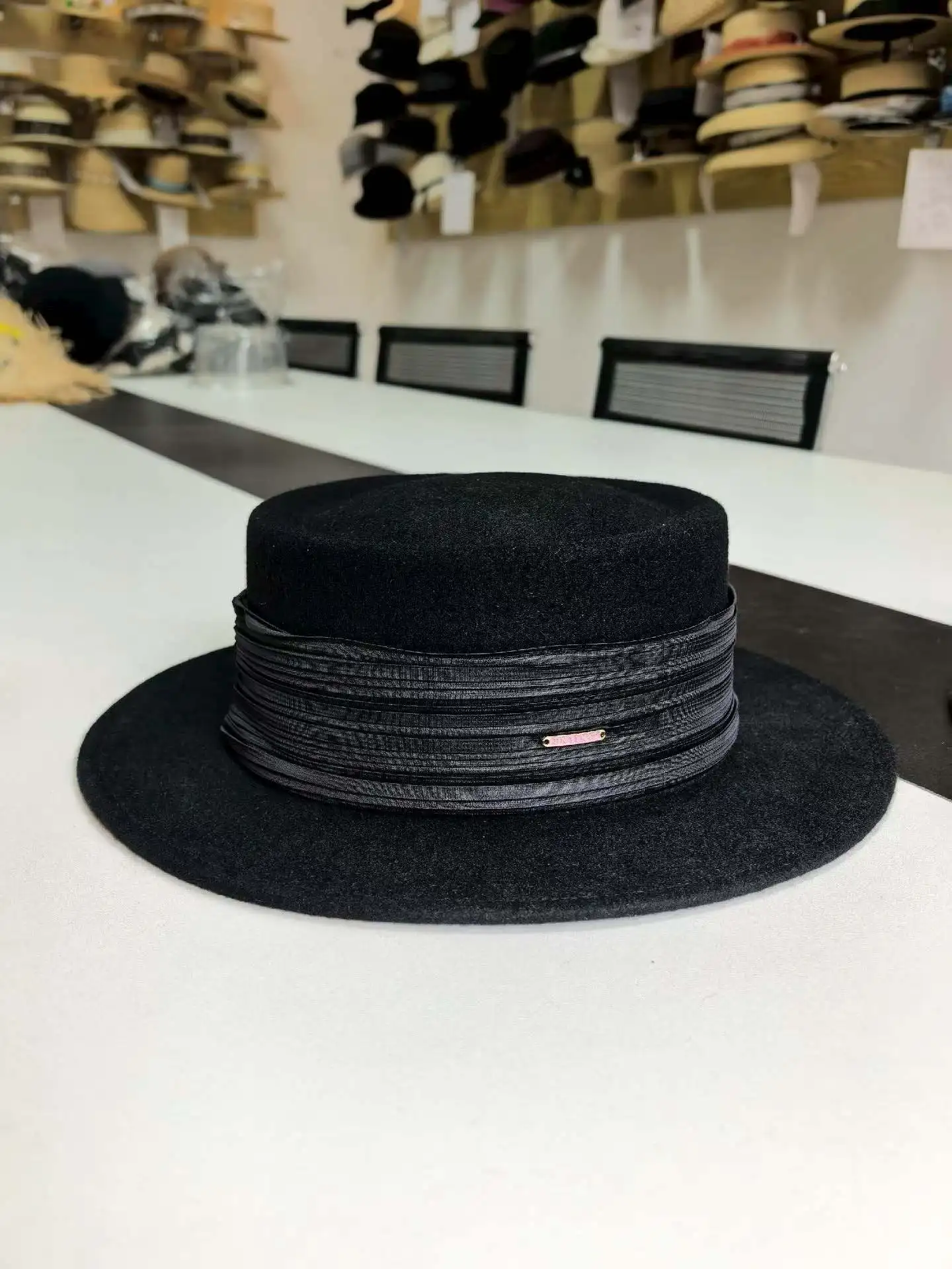 elegant-pure-wool-cashmere-felt-hat-women's-flattering-face-shape-flat-top-bowler-silk-linen-formal-hat-autumn-winter