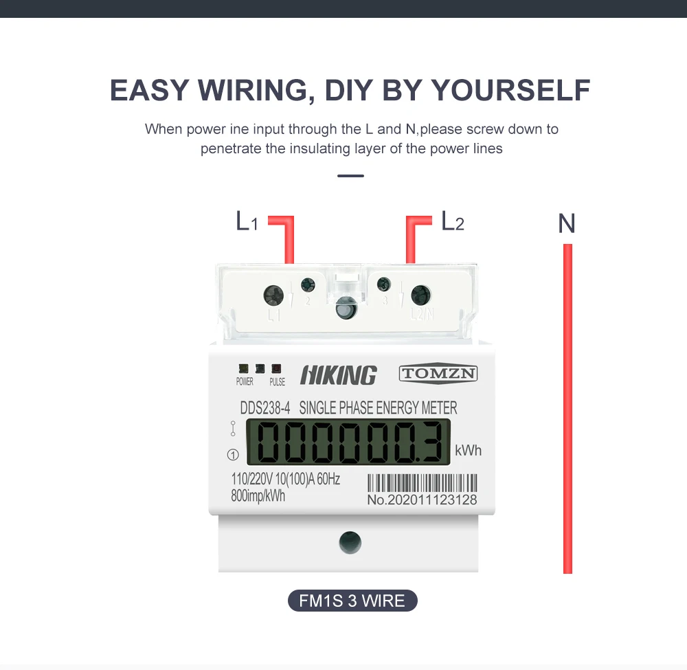 Medidor de energía monofásico, carril Din KWH, 100 V/110V, 60HZ, 10 (220)