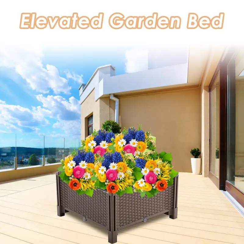 Plastics Rattan Elevated Garden Bed Fine Family Balcony Vegetable Planting Box Rectangular Thickened Plastic Roof Flower Pot bed