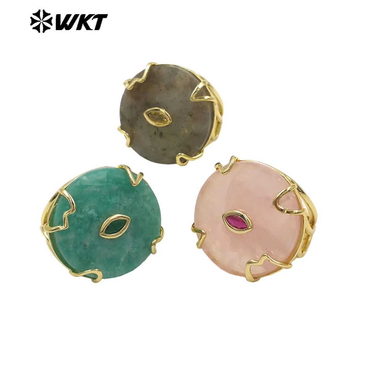 WT-R612 Gemstone Retro Cubic Zircon Cute Adjustable Ring With 18K Real Gold Plated For Women Commuter