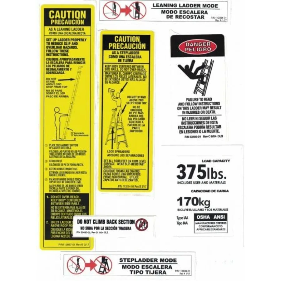375 LB LeanSafe Fiberglass Step Ladder Label Kits Pack of 6