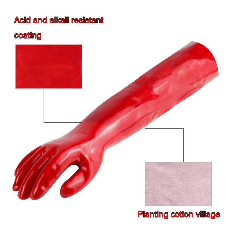 Guantes anticómicos rojos de 60cm alargan la química anticorrosión a prueba de aceite Manga industrial Guante resistente a ácidos y álcalis