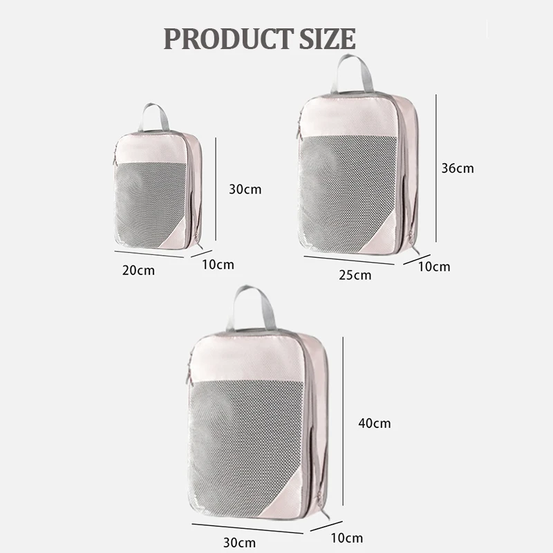 Compressible Packing Cubes 3 Pieces Set Clothing Organizer Bag High Quality Waterproof Suitcase Organiser Bag Visible Washable