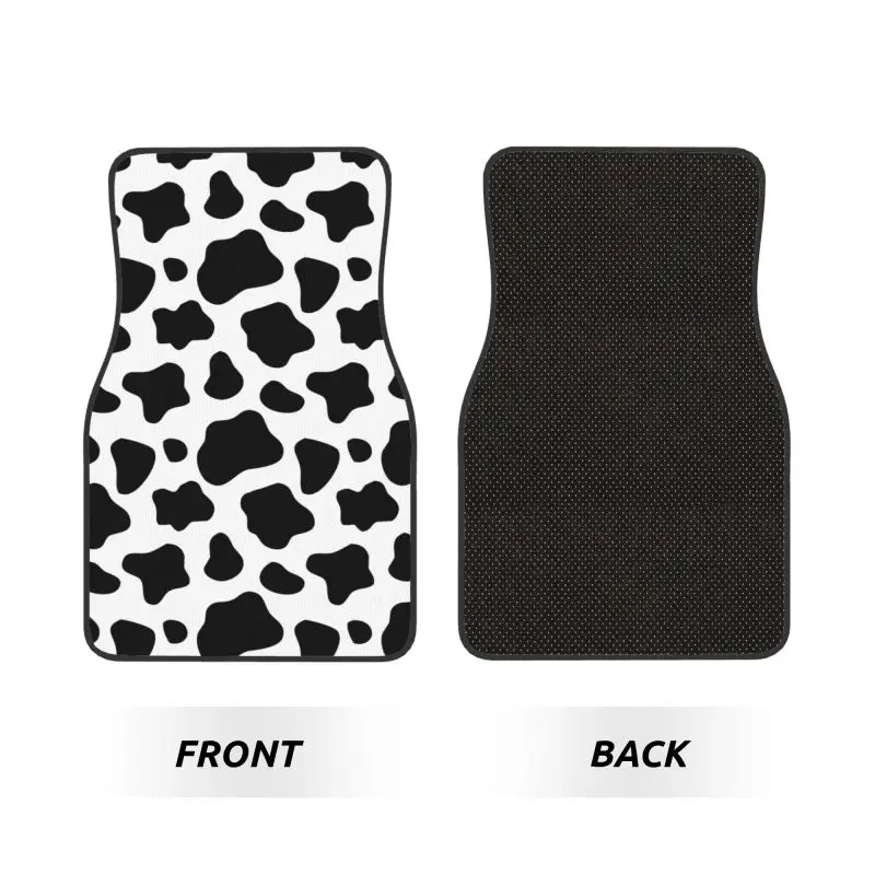 Cow Print Car Floor Mats Set of 4 Black and White Animal Cow Fur Texture Vehicle Non-Slip Front and Rear Foot Mats Universal