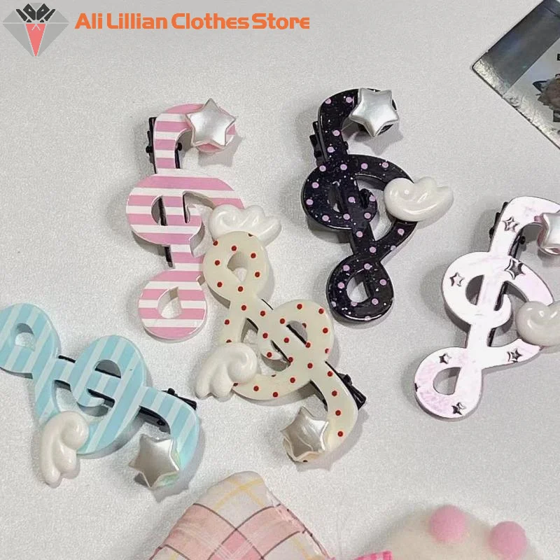 

New Kawaii Trendy Star Musical Symbol Wing Hair Clip Y2K INS Style Unique Striped Side Clip Bangs Clip Hair Jewelry Accessor