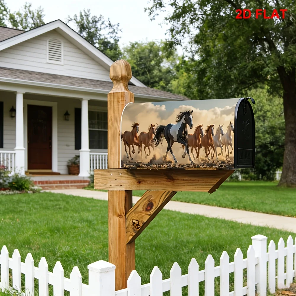 1pc Galloping horse mailbox cover with desert herd design, suitable for outdoor mailbox decoration for daily use, yards, gardens