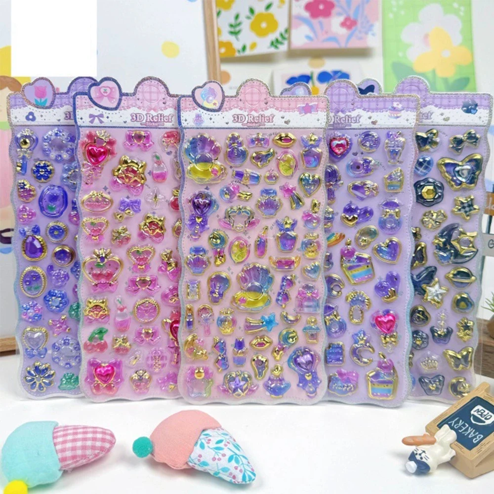 

1/8pcs Cartoon Creative Aesthetic Pattern 3D Relief Stickers Cute Marine Animals Bubble Sticker Suitcase Phone DIY Reward Decals