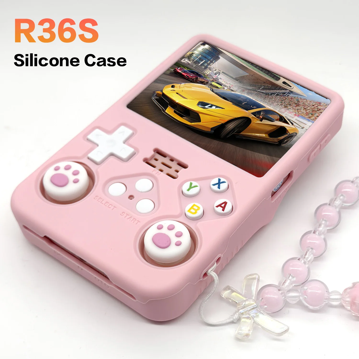 

Pink Cute Silicone Case for R36S Handheld Game Console Protective Case with Lanyard Button Cover Accessory Kids Gift
