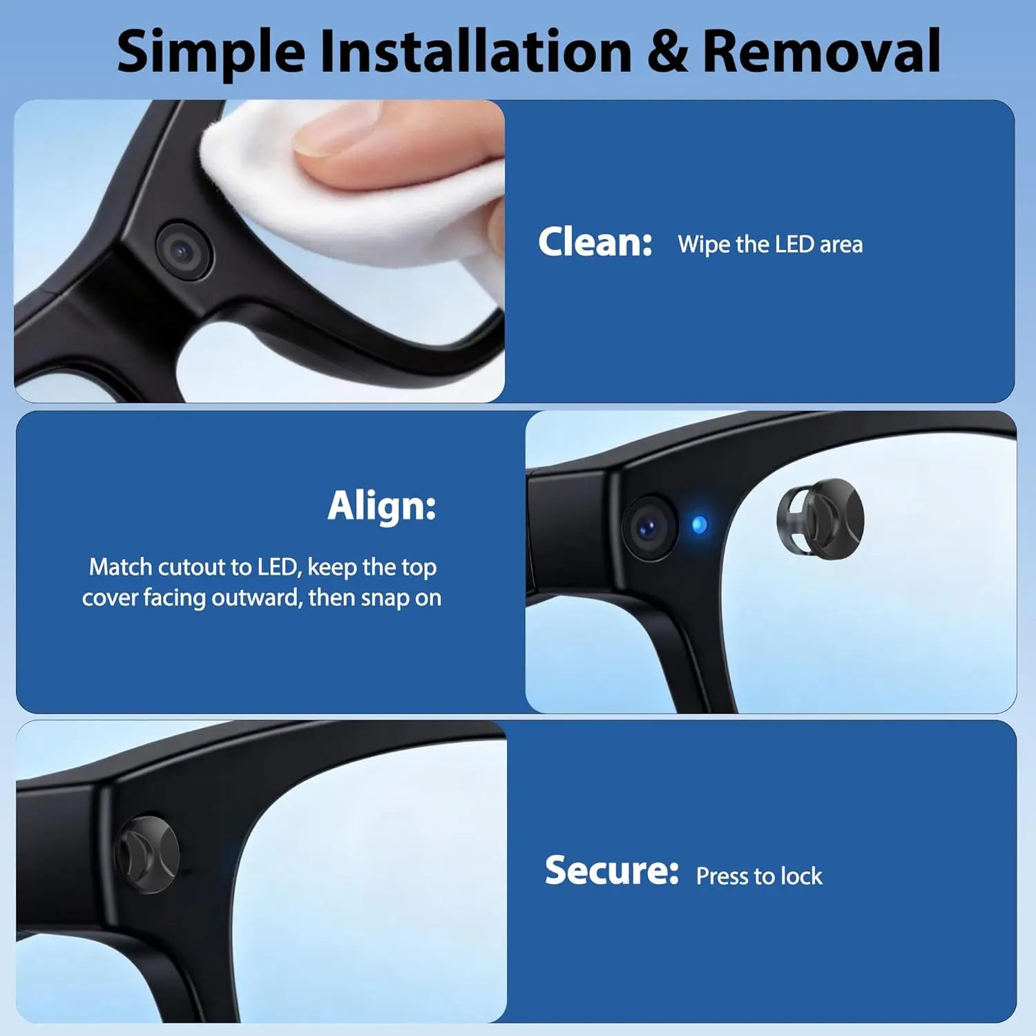 LED-Lichtblocker-Abdeckung für Ray-Ban Meta Wayfarer/Headliner/Skyler/Oakley Meta HSTN Smart Glasses Kameraobjektiv-Schutzabdeckung – Detail 3