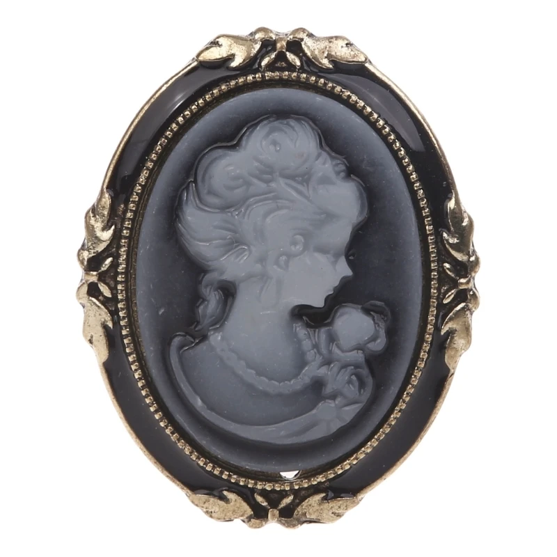 1pc Queen Lady Vintage Victorian Design Cameo Black Enamel Bronze Brooch Pin