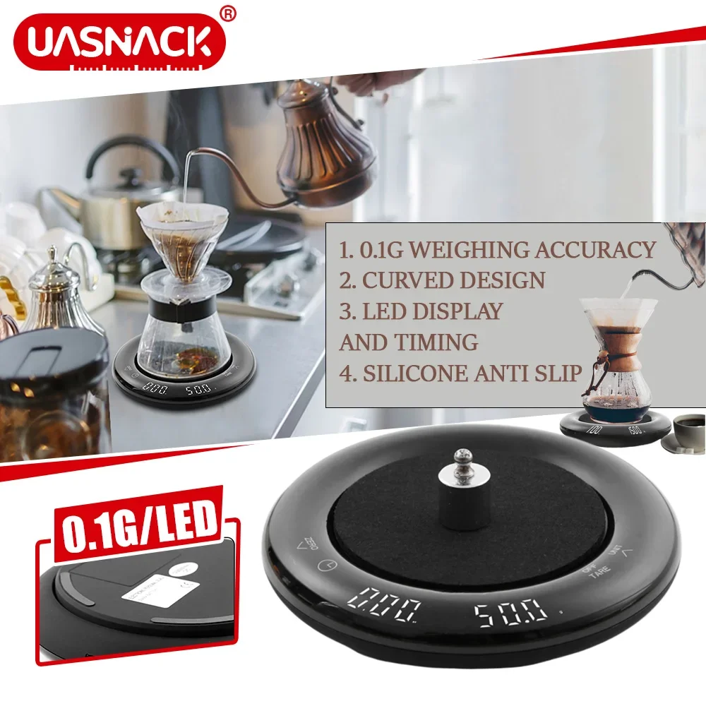 Upgraded Espresso Scale with Timer Led 0.1g High-precision Annular Silicone Pad Coffee Scale USB Rechargeable Food Kitchen Scale