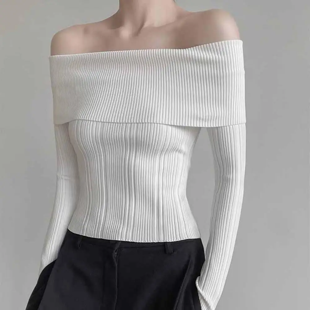 Women One Shoulder Top Elegant One Shoulder Knit Tops for Women Stylish Ribbed Blouse with Long Sleeves Solid Color for Wear