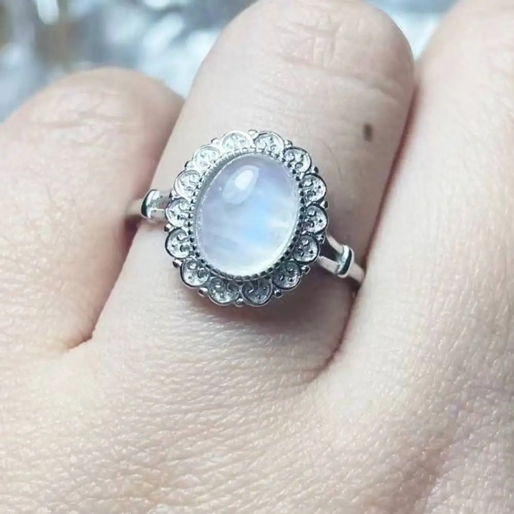 

1ring 925 sterling silver natural moonstone adjustable ring for women ring for gift