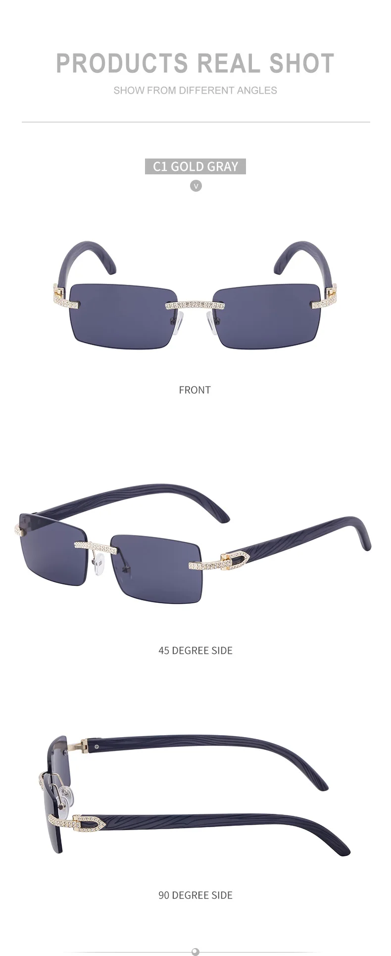 Y2K Rechteckige Randlose Sonnenbrille für Herren Vintage Sonnenbrillen für Männer 2026 Luxus Strass Brillen Punk Mode Rahmenlose Shades – Detail 10