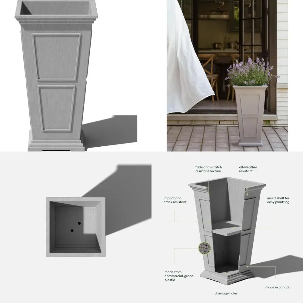 

Large Outdoor Tall Plastic Planter for Front Porch - Crack Resistant, All-Weather, Classic Estate Style