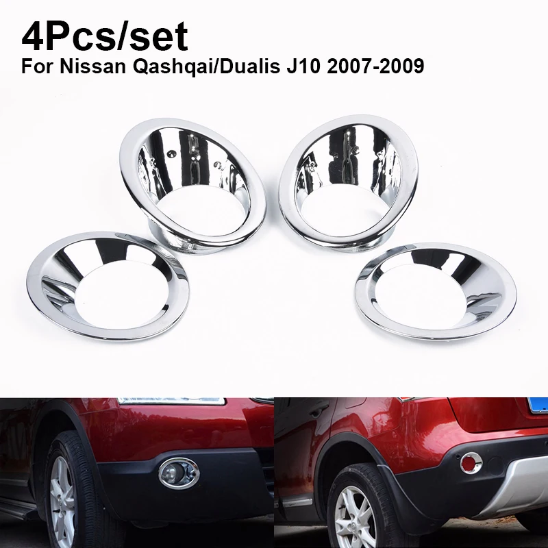 4 sztuk/zestaw przednia tylna pokrywa lampy przeciwmgielnej chromowane tworzywo ABS dla Nissan Qashqai/Dualis J10 2007-2009 wysokiej jakości akcesoria