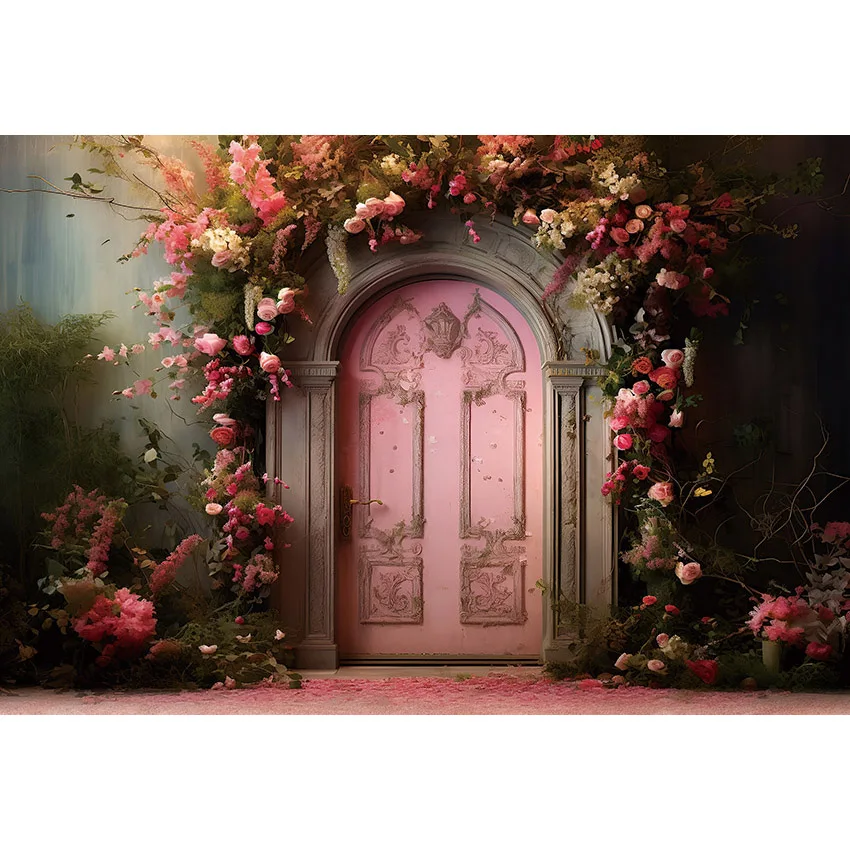 Mehofond Spring Backdrops Vintage Hidden Door Flowers Wall Windows Women Family Portrait Photography Background Photo Studio