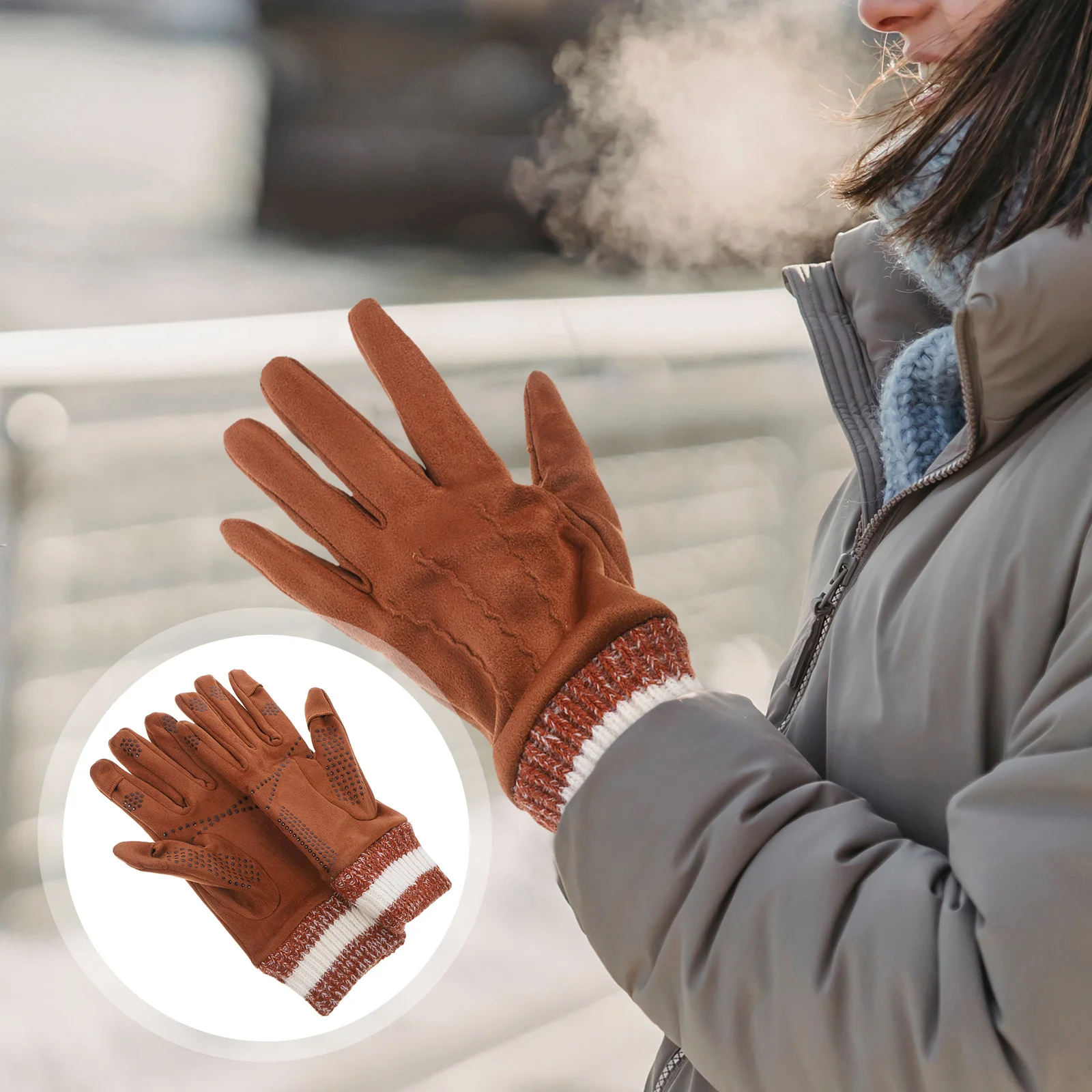 

1Pair Suede Gloves Winter Mittens Warm Touchscreen Full Finger Cycling Jogging Hiking Driving Fishing Shock Absorbing