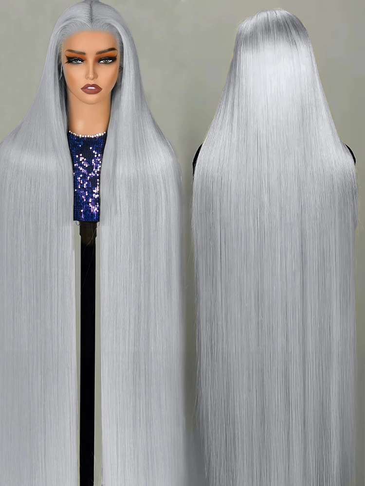 

30 40 Inches Straight Human Hair Wigs 13x6 HD Lace Frontal Wigs 250% Density Silver Grey Colored 13x4 Lace Front Human Hair Wigs
