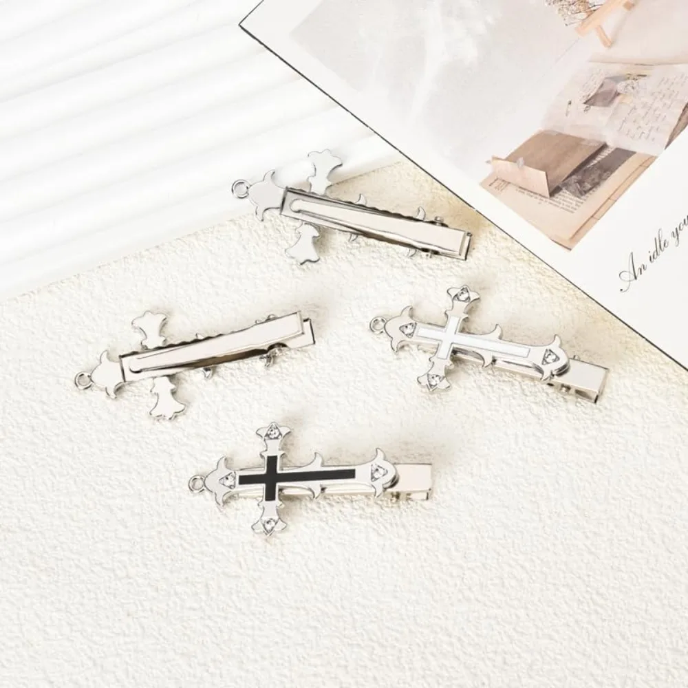 크로스 헤어 클립 할로윈 고스 헤어 액세서리 여성 소녀용 메탈 Y2K 고딕 크로스 바렛 헤어핀 앨리게이터 클립 세트