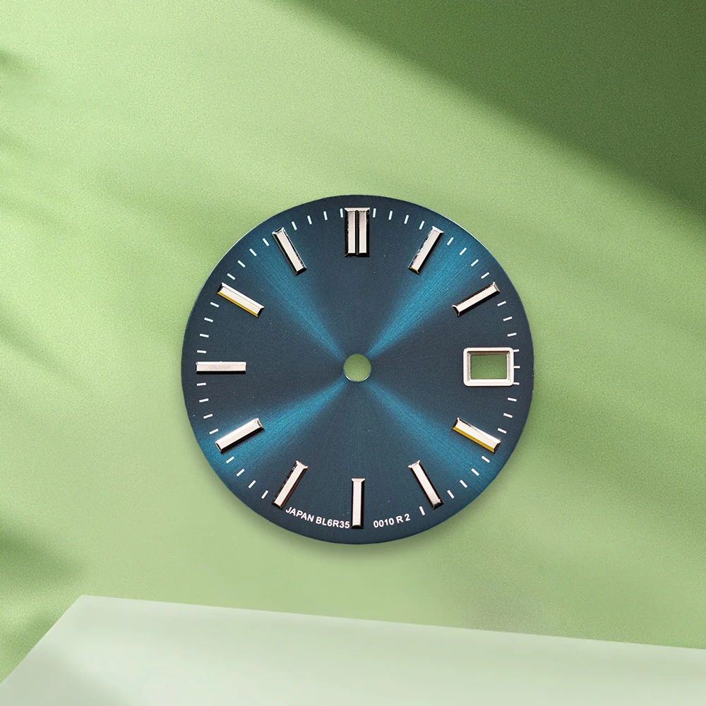 28.5Mm Logo GS NH35 Dial Sunray Dial Tanpa Tangan Cocok untuk Gerakan NH36/4R/7S Tanpa Aksesori Modifikasi Jam Tangan Bercahaya