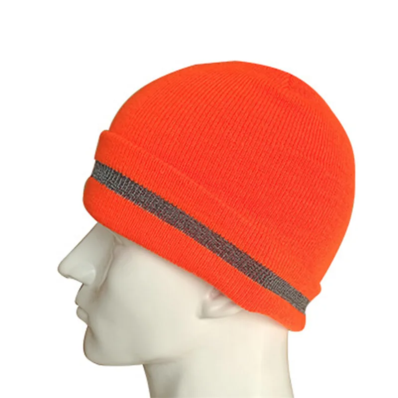 Bright Color Fireman Reflective Beanie Winter Safety Night Running Knitted Hat Warm Cuffed Hat Neon Yellow Orange Black