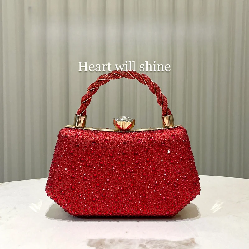 

Red shiny double-sided rhinestone clutch bag for women, fashionable and elegant evening handbag
