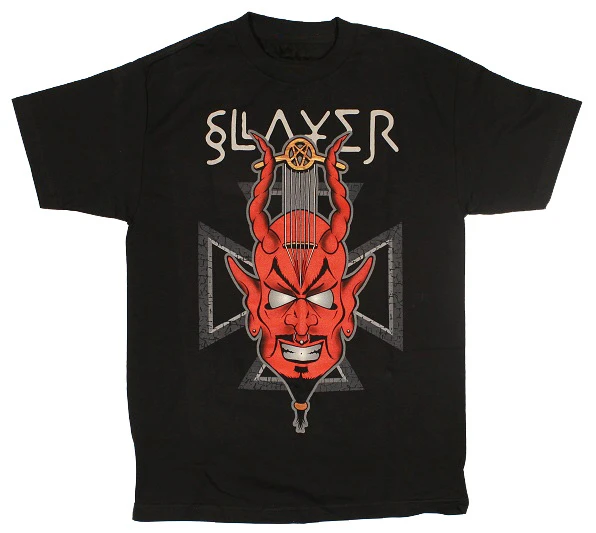 Cartoon Devil with Harp Forehead Slayer Band T-Shirt Cotton Graphic Tee Men Women Summer Streetwear