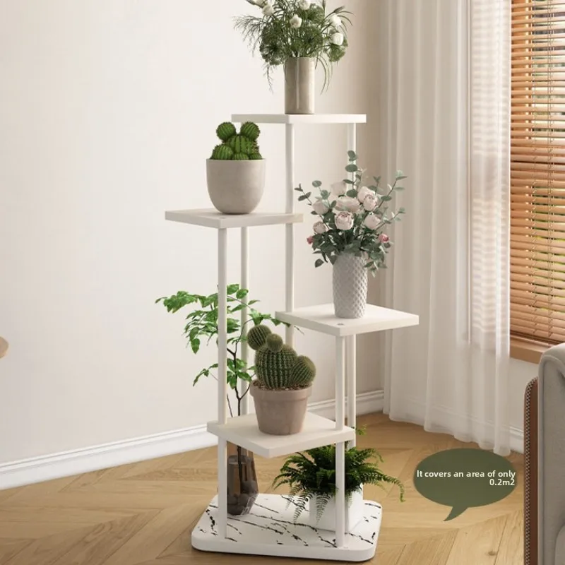 Cream Iron Plant Stand Indoor 4-Tier Metal Flower Pot Holder Shelf for Multiple Plants Balcony Vertical Corner Storage