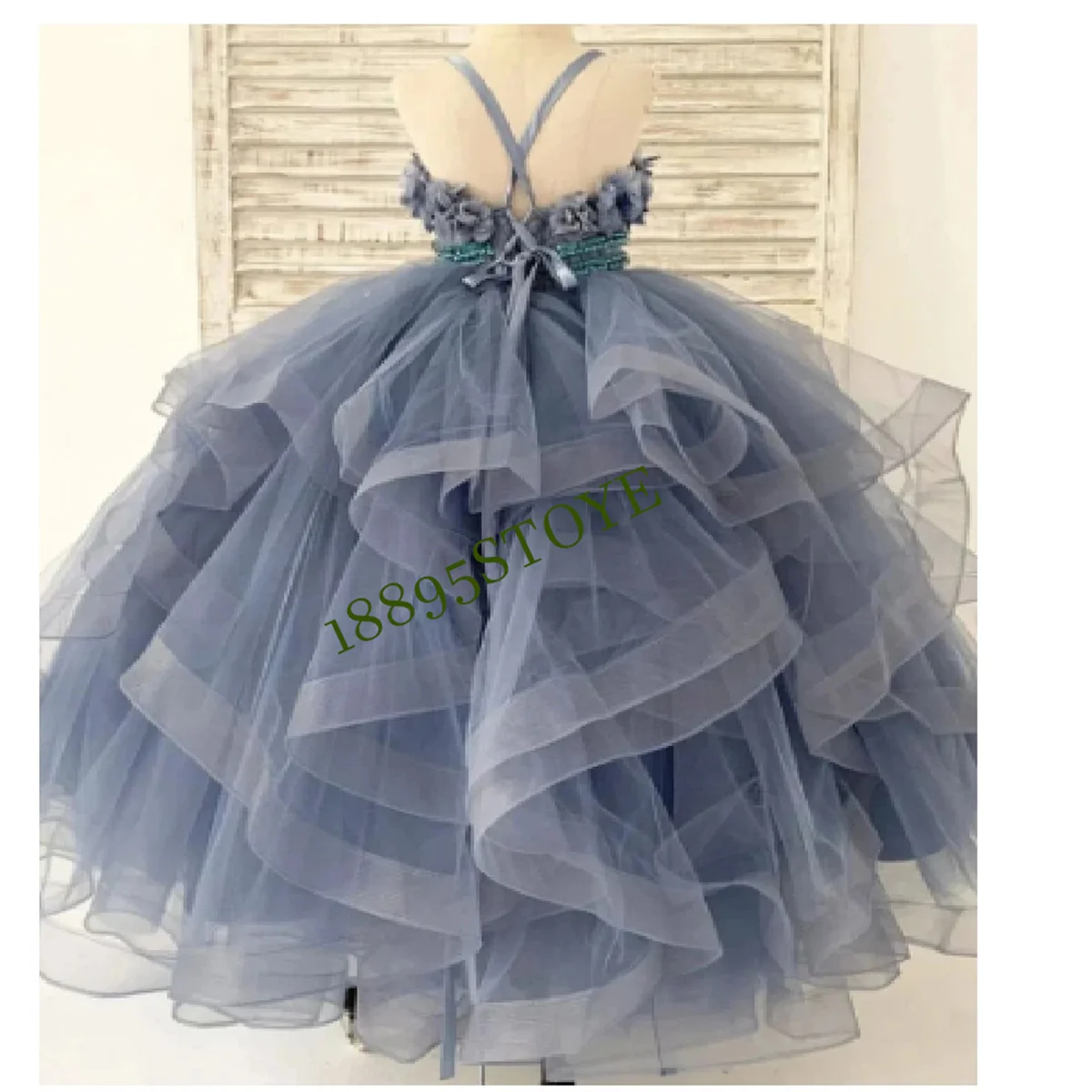 

Flower Girl Dresses Appliqué Tulle Thin Shoulder Strap Communion Princess Tulle Custom Girls Birthday Ball Gown Up Floor-length