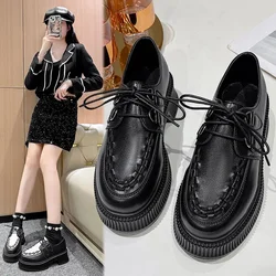Classic Black White Oxford Shoes Woman Brand Design Stitching Detail Creeper Sneakers Ladies Thick Sole Lace-Up Dress Zapatos