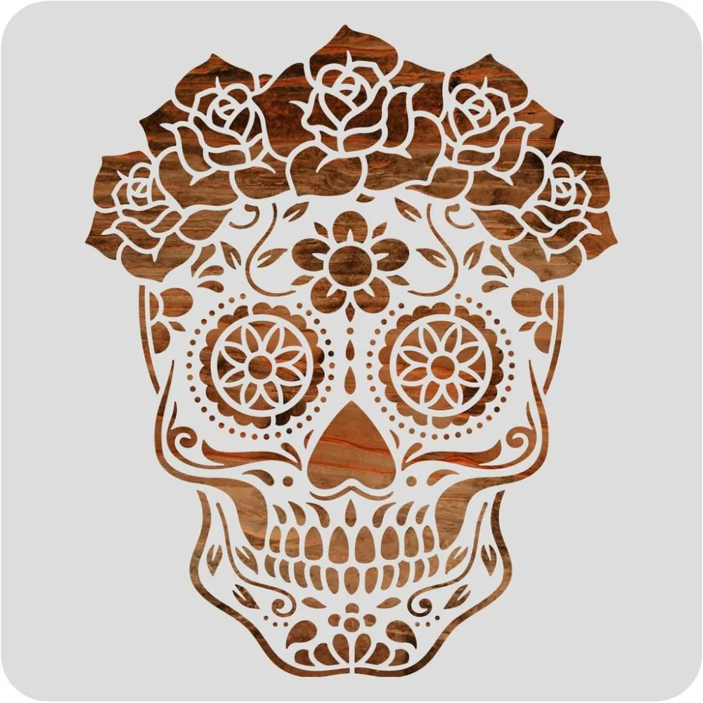 12x12 inch Mexico Sugar Skull Starry Painting Art Templates Reusable Day of the Dead Halloween Stencil for DIY Projects