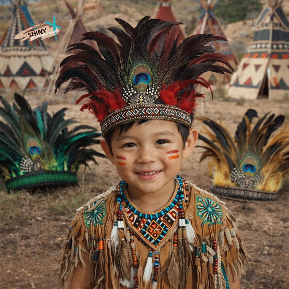 

Colorful Indian Feather Crown Headpiece Hair Accessories Indian Headband With Strap Fascinator Peacock Costume Headdress