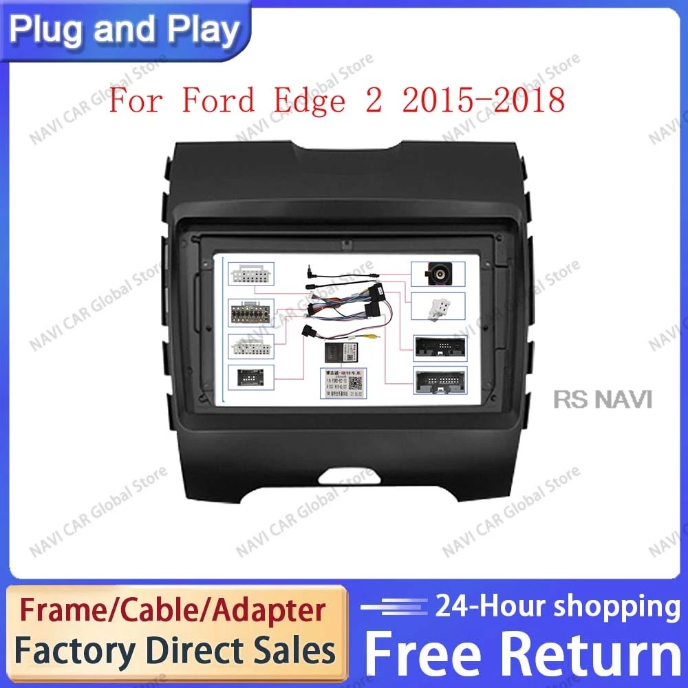 

NAVI Car Radio Fascias Frame For Ford Edge 2 2015 - 2018 9 inch Stereo Panel Wiring Harness Power Cable Canbus Decoder Mount KIt