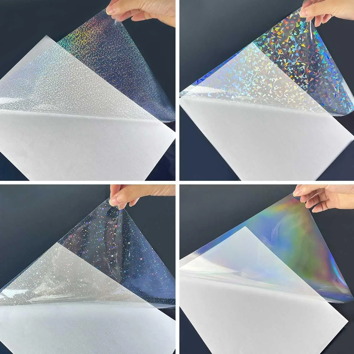 Mixed 20/40PCS A4 Holographic Clear Vinyl Self-Adhesive Waterproof Transparent Cold Laminating Film for Office & School Supplies