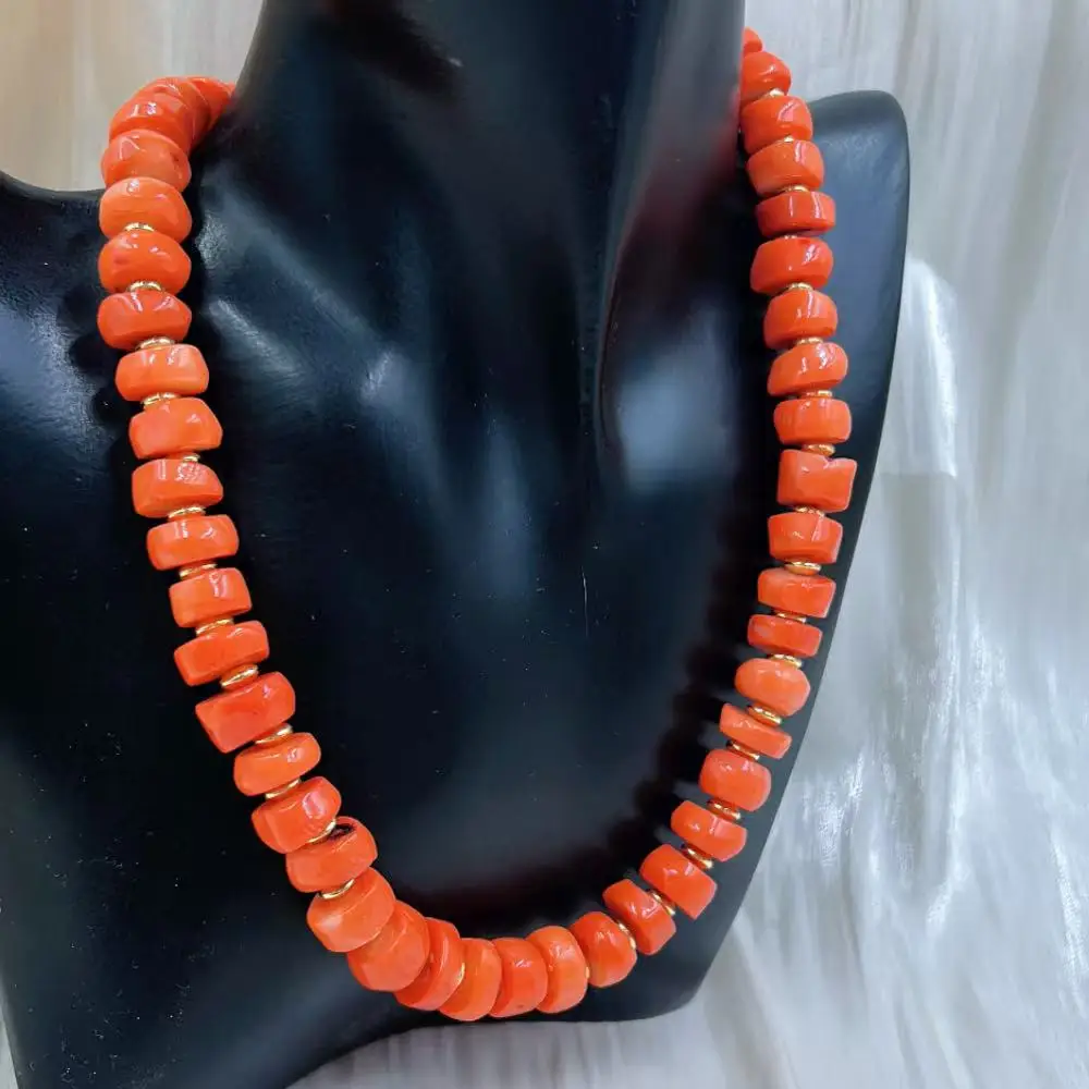 

17-20inch 10-14mm Punk Drum Natural Sea Bamboo Women Jewelry Gift Short Collar Orange Coral Men Necklace