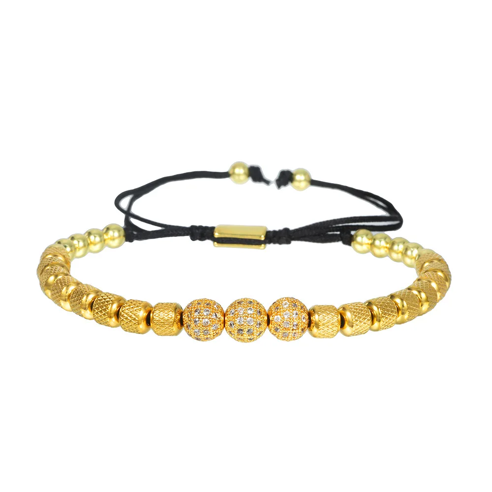 النحاس مطلية بالذهب الزركون الماس الكرة سوار الأزياء الفولاذ المقاوم للصدأ الأناناس حبة الرجال مطرز التبعي