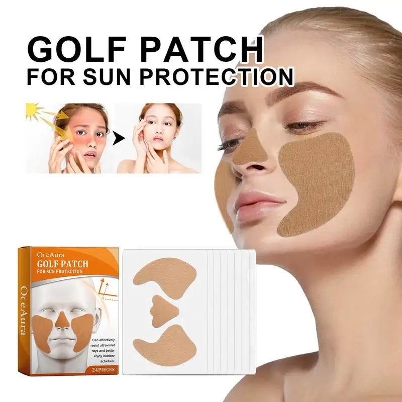 24 buah tabir surya wajah hidung Patch perlindungan UV Patch musim panas luar ruangan keren tabir surya stiker Golf Gel wajah Patch