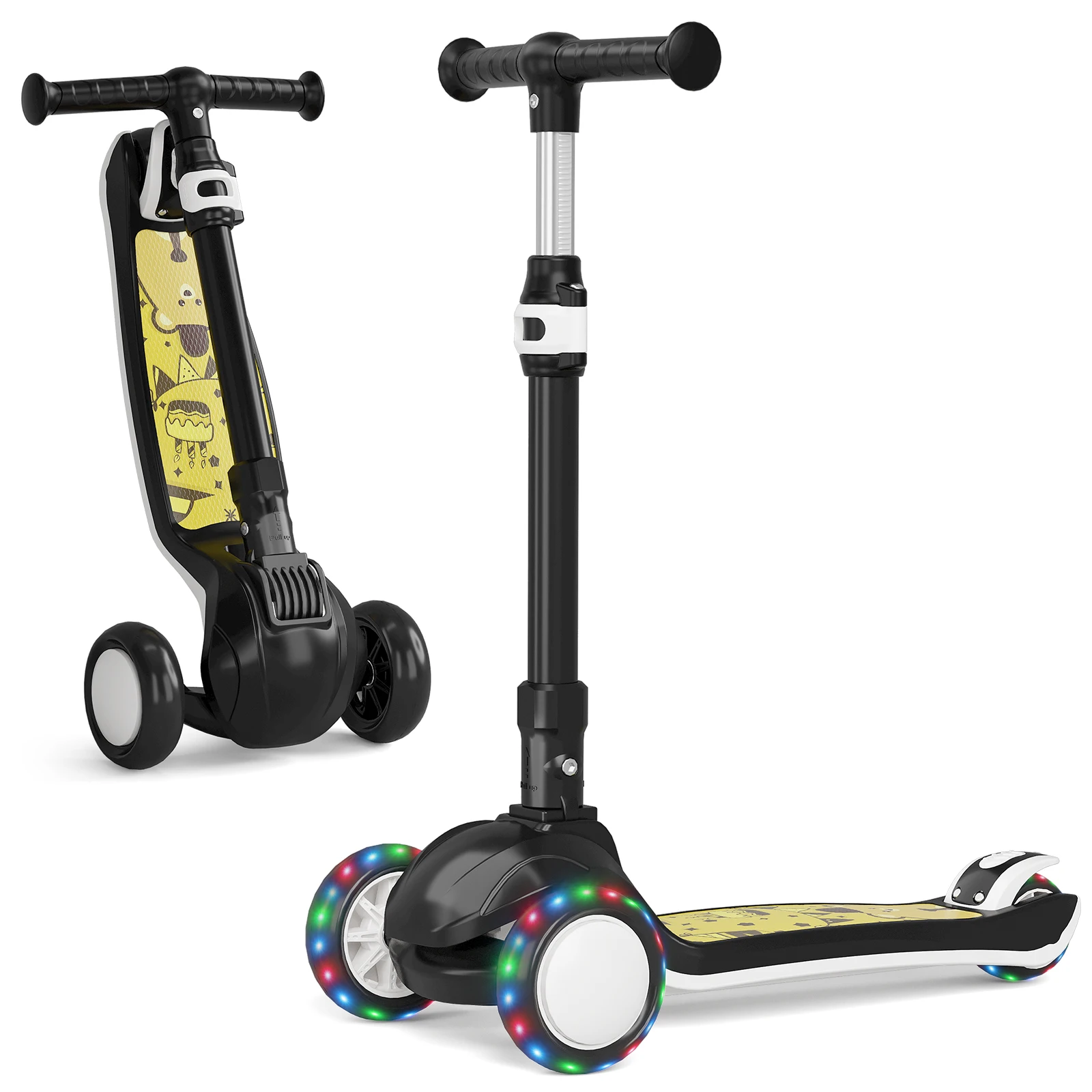 

SIMATE Kick Scooter for Kids Ages 3-10, 3-Wheel Folding Scooter with 3 Adjustable Height, LED Light Wheels, Extra Wide Deck for Outdoor Activities