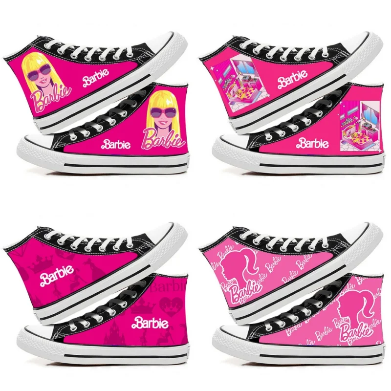 Kawaii Barbie Woman Canvas Shoes Student Casual Shoes Cartoon Cute Breathable Fashionable Versatile High Top Canvas Shoes Gift