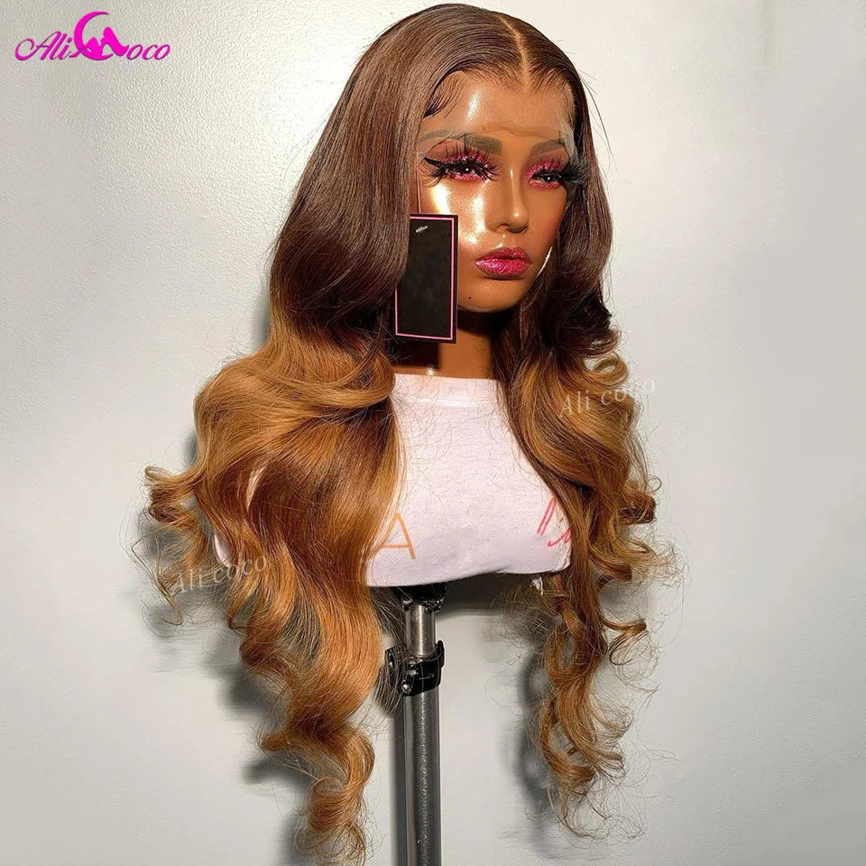 Omber Honey Brown Body Wave 13x4 13x6 parrucche anteriori in pizzo capelli umani Remy per le donne 5x5 parrucche trasparenti anteriori in pizzo 200