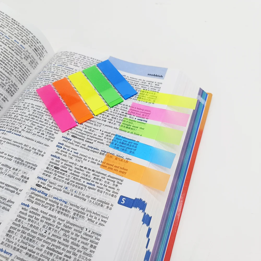 100 Sheets Neon Color Index Tabs, Transparent Self - adhesive Sticky Notes for Document Marking Student & Office Use